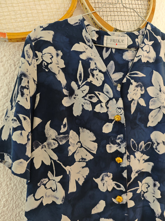 Blouse fleurs bleue