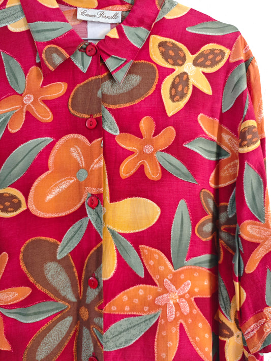 Chemise rouge à fleurs vintage
